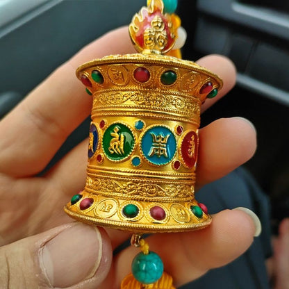 Tibetan Prayer Wheel Pendant Mani Mantra Spinning Ornament Car Decor
