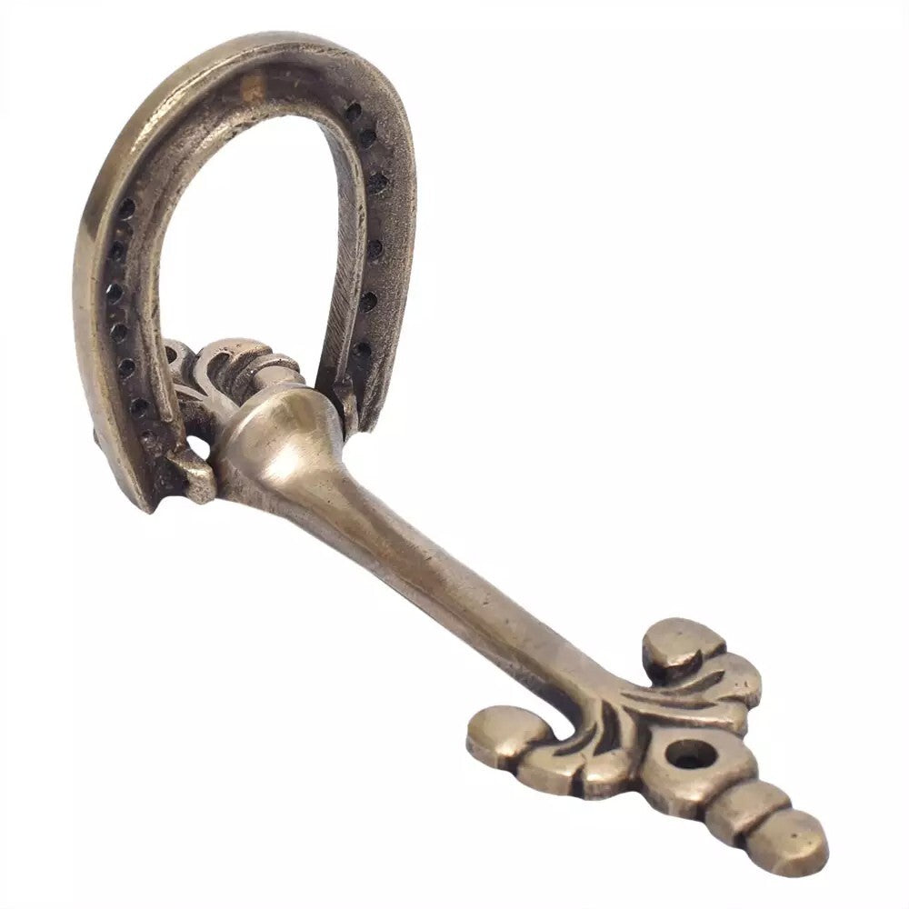 Antique Look Brass Horse Shoe Door knocker On Long Base Plate Door Bell