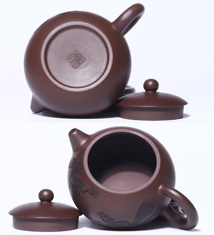 Traditional Craft Real Yixing Zisha Purple Clay Tea Pot Handmade Squirrel Carved