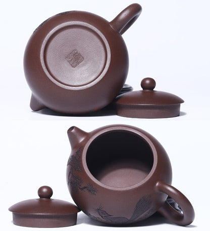 Traditional Craft Real Yixing Zisha Purple Clay Tea Pot Handmade Squirrel Carved