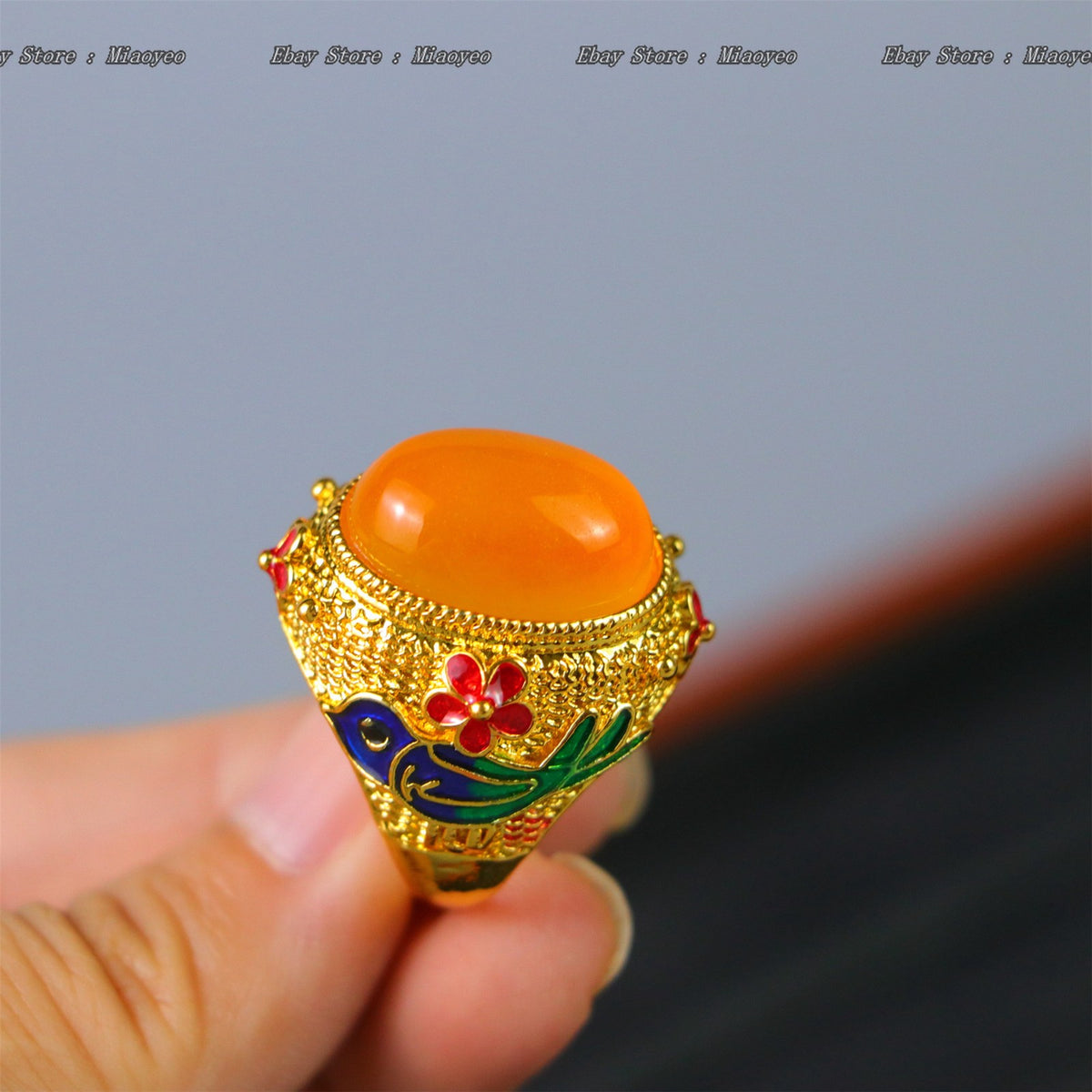 Rare Natural Grade A High Ice Yellow Jade Jadeite Inlay Adjustable Amulet Rings