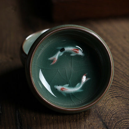 Chinese Longquan Celadon Porcelain China Tea Cup and Saucer Tea Bowl with Golden