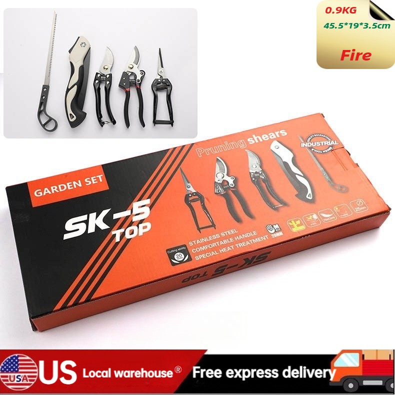 Gardening five-piece set of flower pruning scissors folding saw tool box USA02
