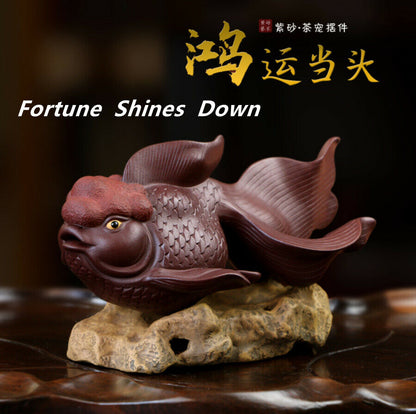Chinese Yixing Handmade Zisha Purple Clay Goldfish Tea pet Fortune Shines Down