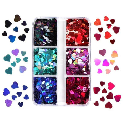 Nail Art Glitter 6 Grids Red Love Heart Sequins Flakes DIY Valentines Decoration