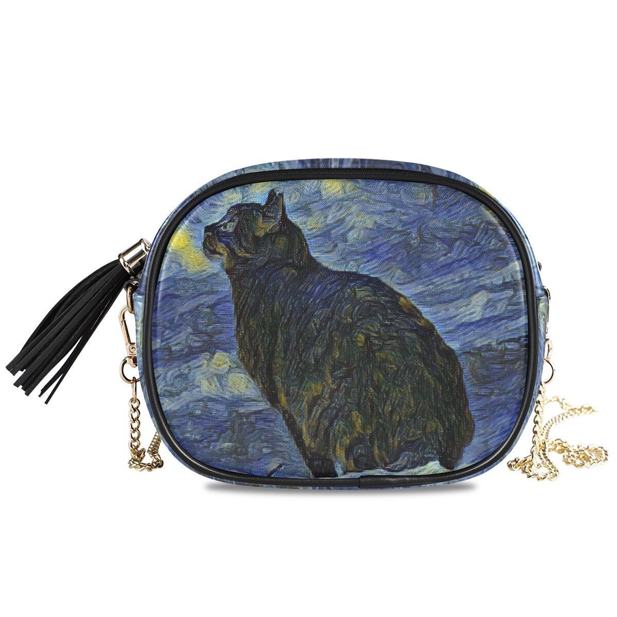 Small Shoulder Bag Retro Synthetic Leather Oil Painting Handbag Purse Crossbody