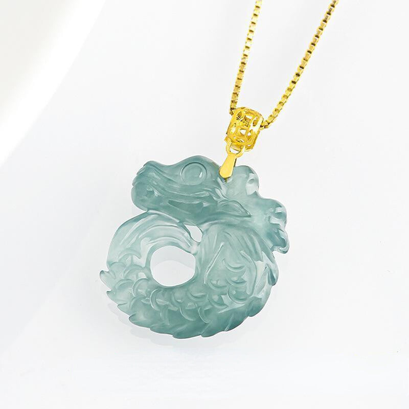 Real Burmese Jade Blue Myanmar Jadeite Dragon Pendant Necklace Natural Jewelry