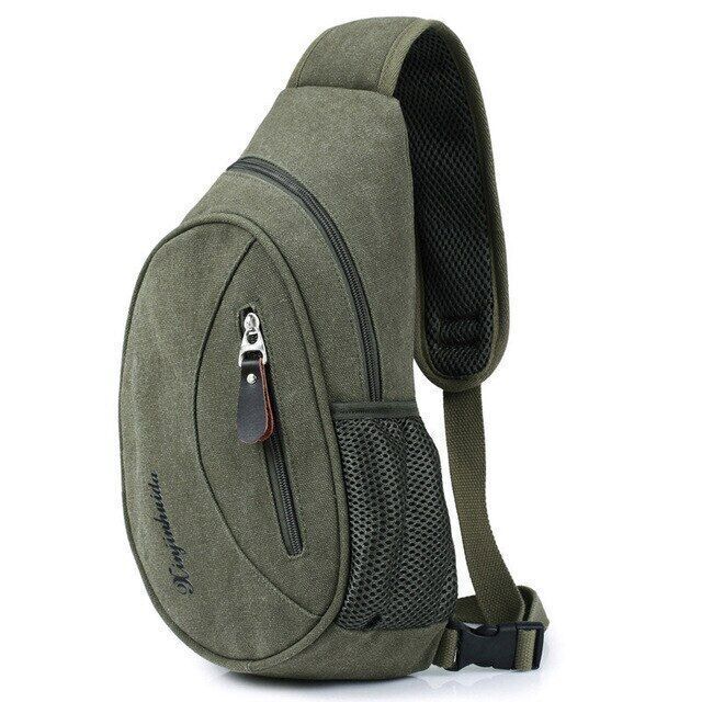Men Canvas Small Sling Bag Zipper Outdoor Military Waist Pack Sling Chest Bag