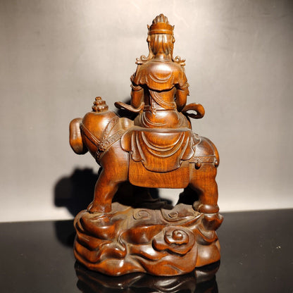 Bodhisattva Manjusri Kwan-yin buddha wooden sculpture boxwood carving elephant