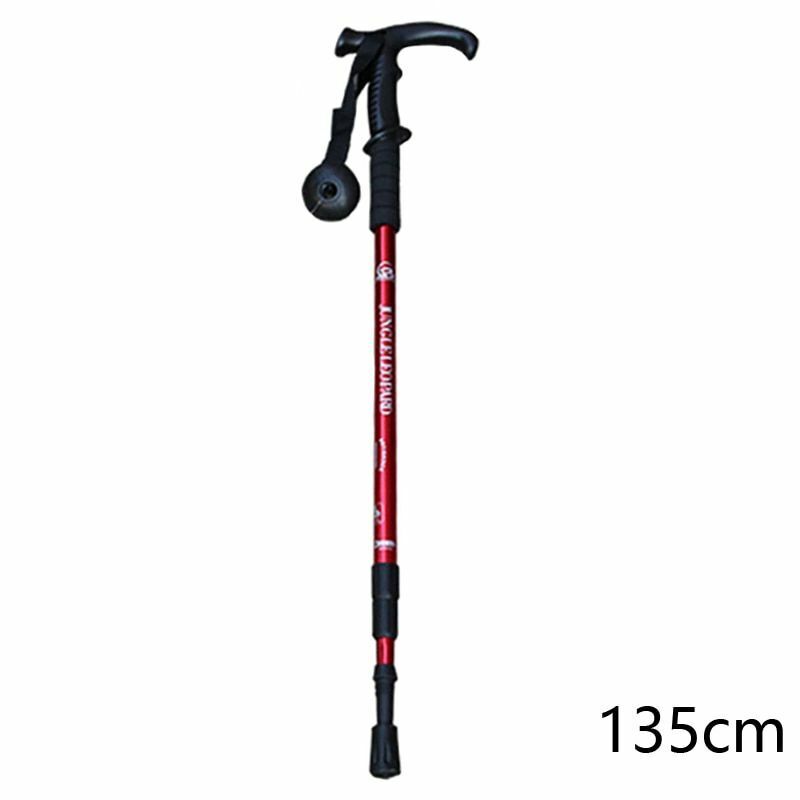 Telescopic Hiking Camping Climbing Walking Stick Trekking Pole Cane Elderly Red