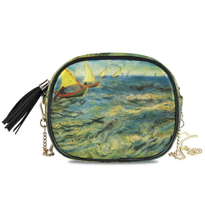 Small Shoulder Bag Retro Synthetic Leather Oil Painting Handbag Purse Crossbody