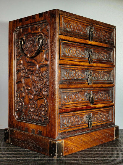 Chinese Natural Rosewood Handcarved Exquisite Small Cabinet 22098