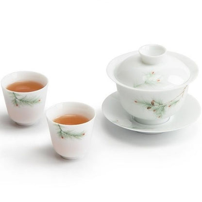 Teacup Ceramic Tea Bowl Simple Hand-painted White Porcelain Cover Bowl