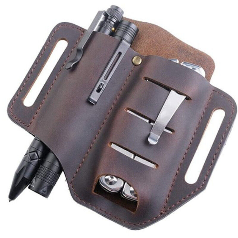 Mens Genuine Leather Tool Holder EDC Waist Bag Belt Pack Outdoor Waist Tool Case