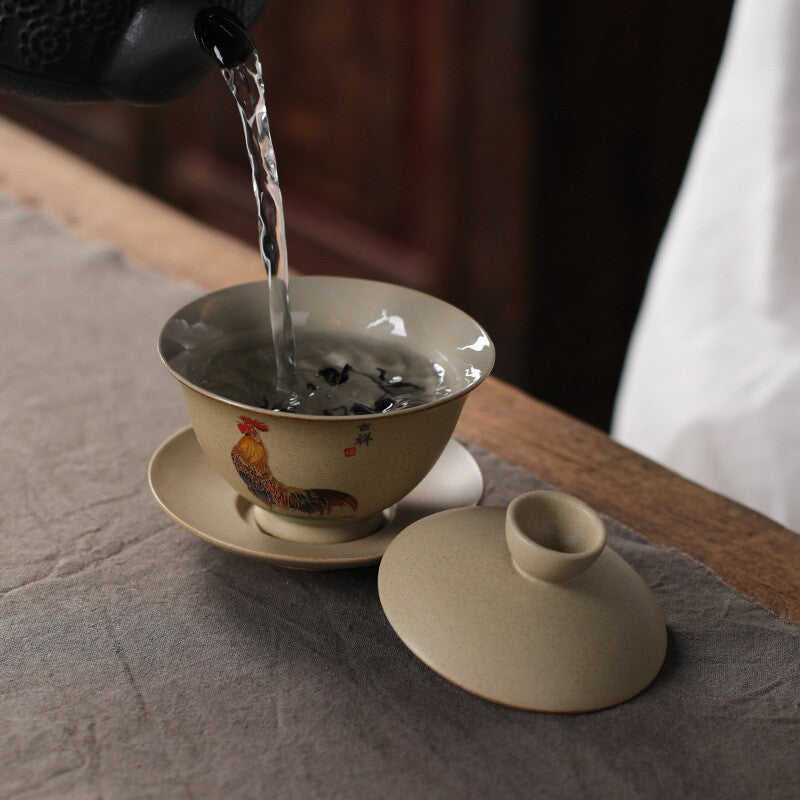 Gaiwan Vintage Tea Maker Stoneware Bowl Ceramic Tea Bowl Kung Fu Tea Set Rooster