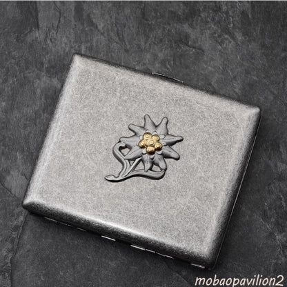 WW2 German Edelweiss Brass Carved Cigarette Box 16 Cigarettes