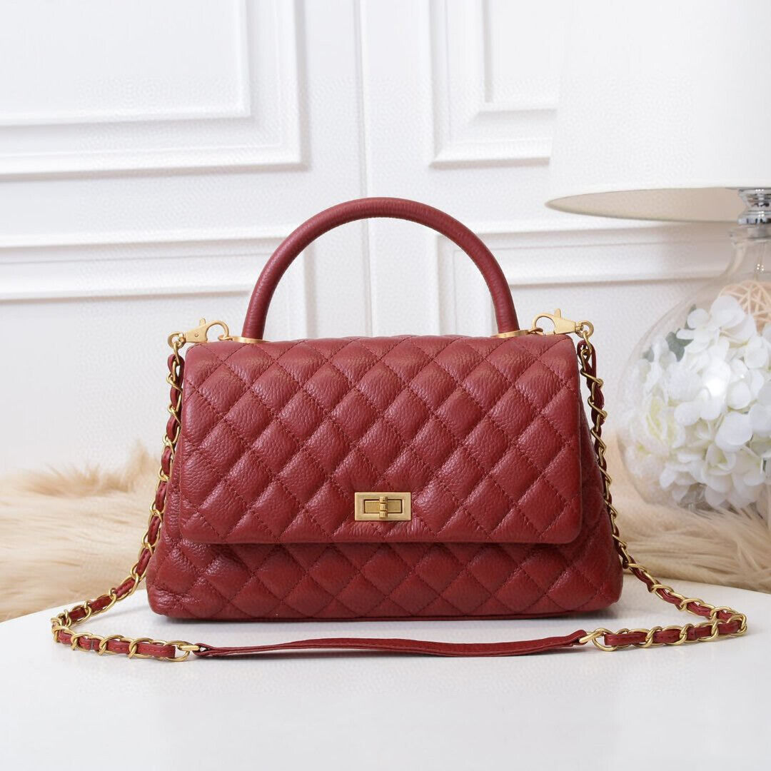 20/26/28 Quilted Real Leather Flap Purse Tote Shoulder Bag Handbag w/ Chains