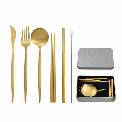 4Pcs/Set Collapsible Tableware Stainless Steel Cutlery Portable Travel Flatware
