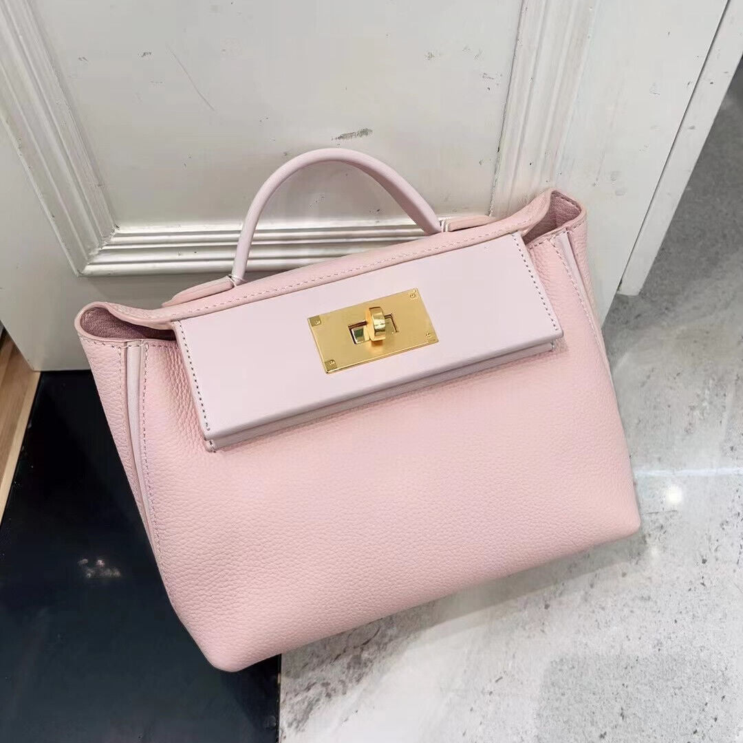 Small Real Leather Trapezoid Tote Handbag Flap Purse Shoulder bag Crossbody