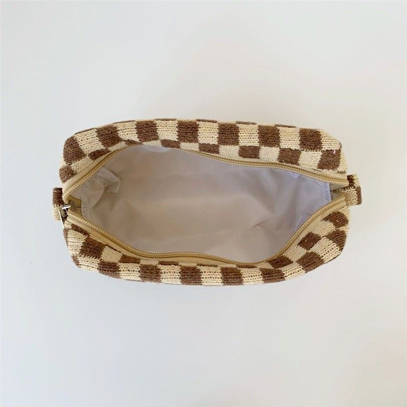 Lattice Cosmetic Bag Knitted Fabric Makeup Organizer Travel Toiletry Beauty Case