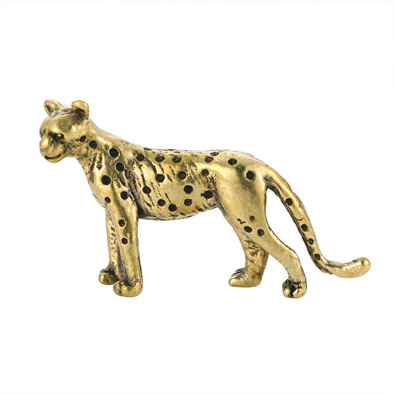 Brass Cheetah Ornament Tea Pet Antique Old Copper Statue Leopard Handicraft Gift