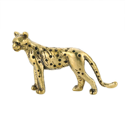 Brass Cheetah Ornament Tea Pet Antique Old Copper Statue Leopard Handicraft Gift