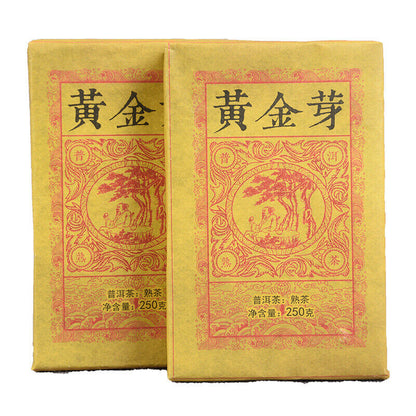 250g Yunnan Pu'er Ripe Tea Golden Bud Ripe Tea Brick