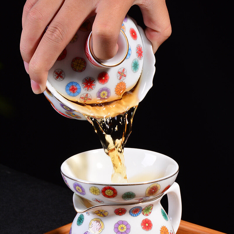 170ml Color Ceramic Pottery Sancai Covered Bowl Tea Cup Handmade Pottery Gaiwan