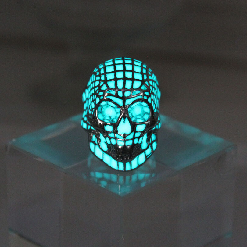 Men Women Glowing Ring Luminous Skull Punk Fashion Trendy Rings Glow In The Dark
