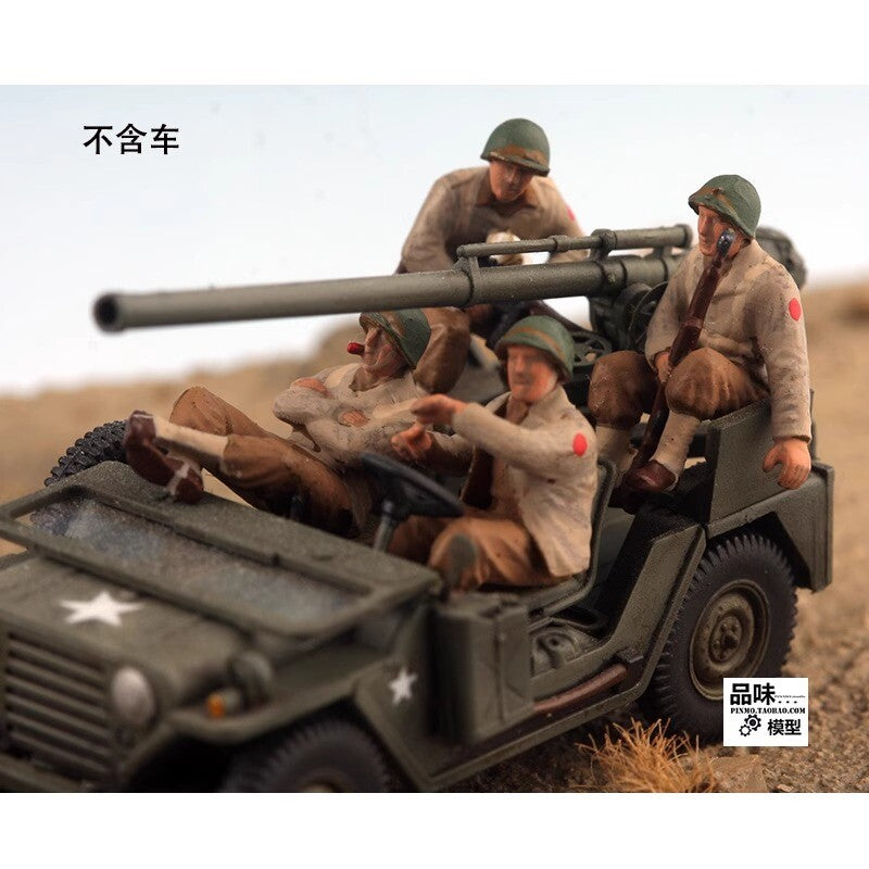 Homemade 1/72 U.S. Army Tank Willys Vehicle Mounted 4-Person Finished Model