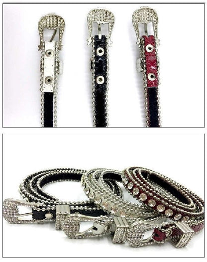 Women Leather Belt Rhinestone Fashion Men Casual Bling Jeans Waistband 110x3.3cm