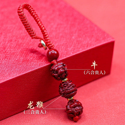 Sanhe Liuhe Taisui Cinnabar Pendant Talisman Pendant Keychain Twelve Zodiac