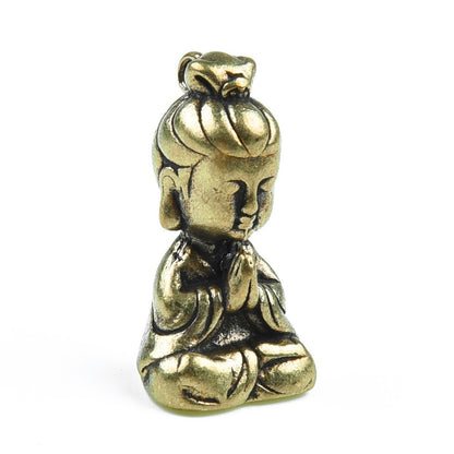 Brass Guanyin Buddha Statue Small Sculpture Gift Tabletop Statue -