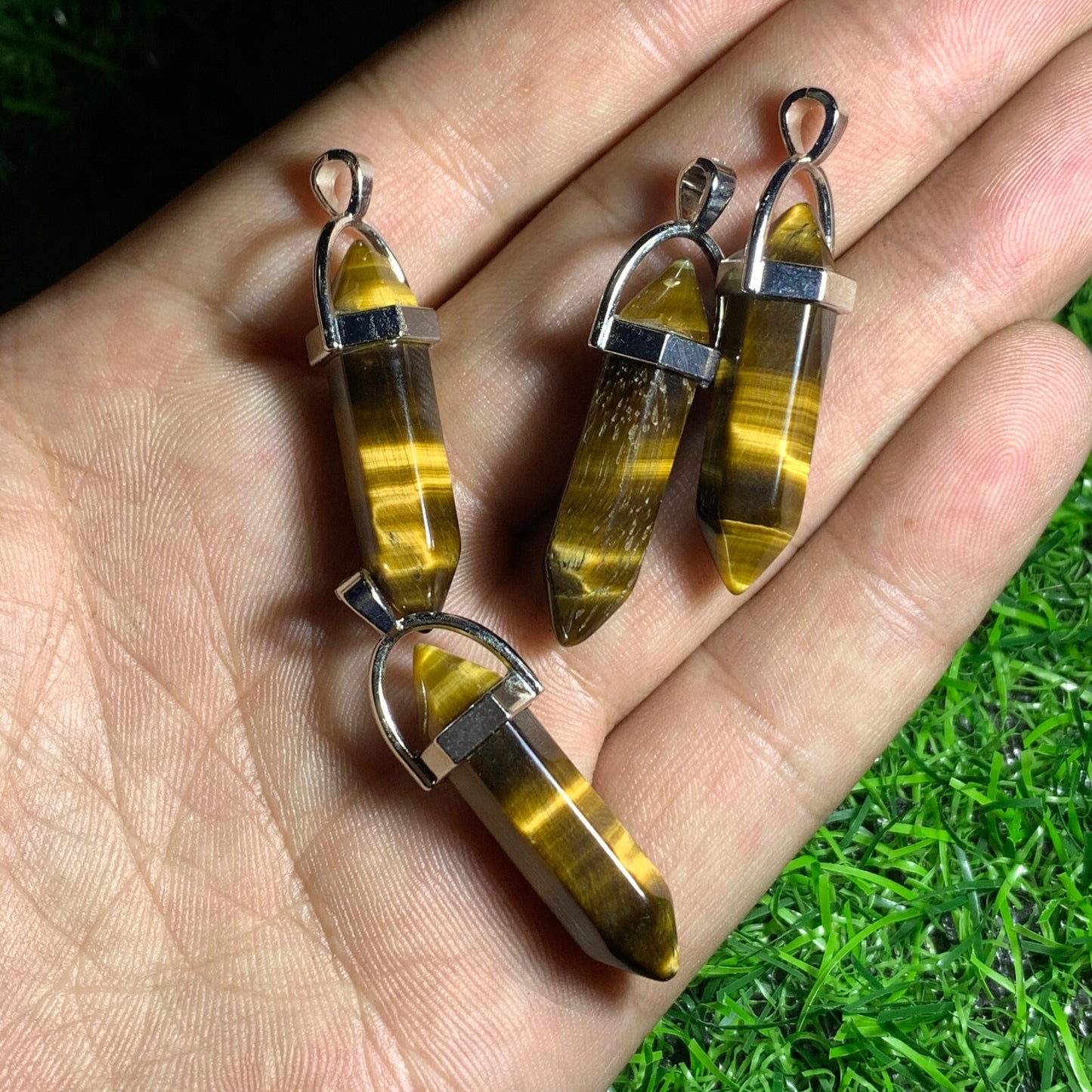 4pc Natural Tiger's eye Quartz Crystal Necklace Pendant healing