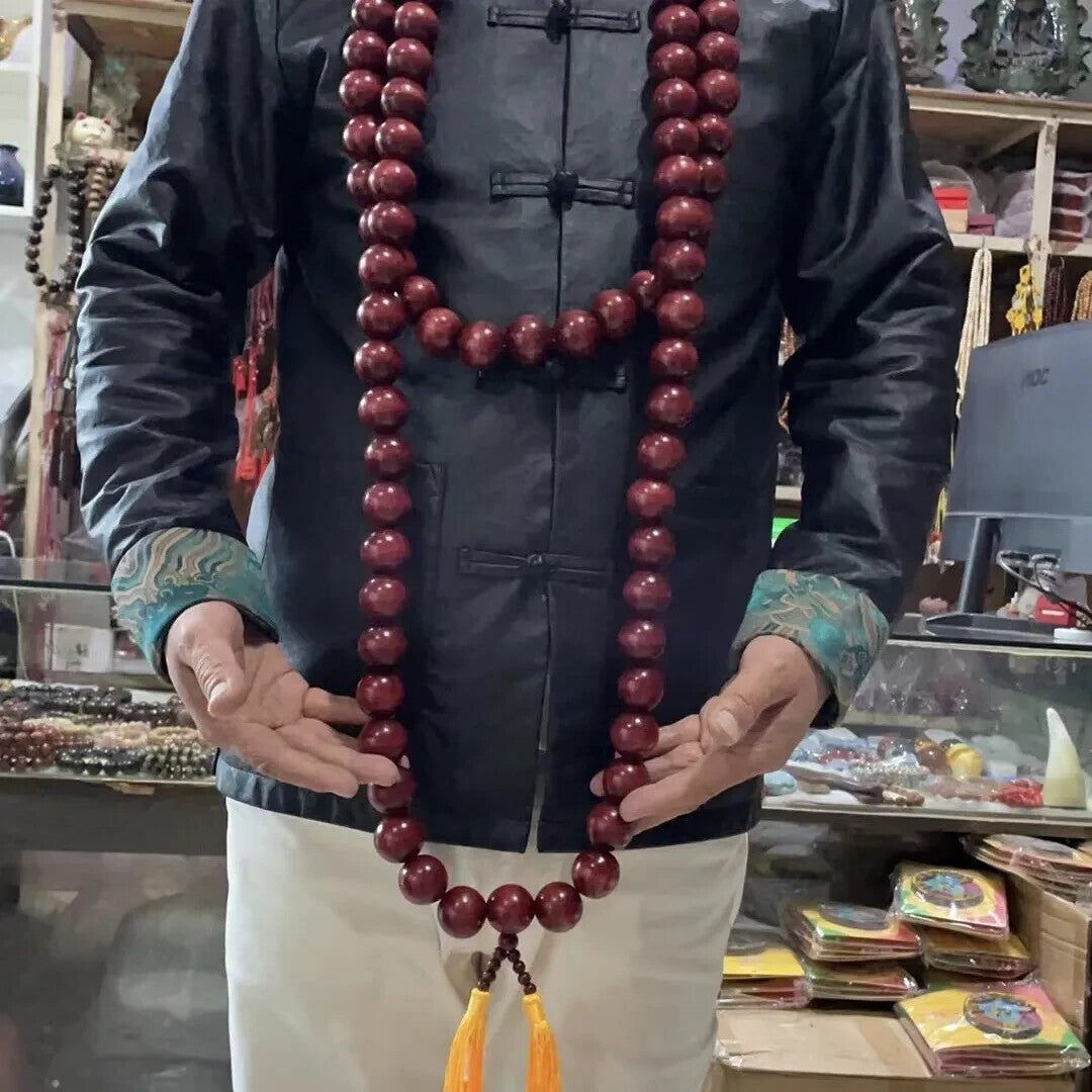 30mm*108 Prayer Beads Shaolin Kung Fu Buddha Monk Prayer Mala Red Beads Necklace