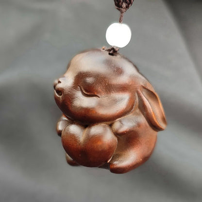 Wooden Carving Lucky Nice Little Rabbit Statue Lovely Gift Wallet Purse Ornament