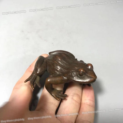 Vintage Solid Bronze Frog Sculpture - Handmade Scholar's Paperweight & Tea Pet