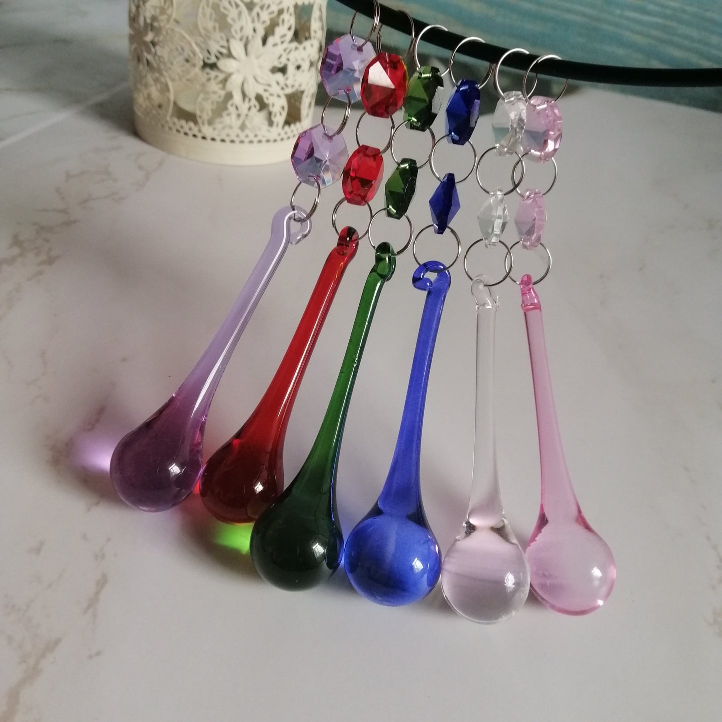 15Pcs Colorful Raindrop Prisms Pendants Lighting Glass Crystal Chandelier Lamp