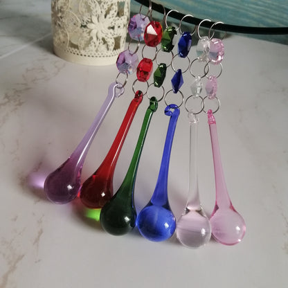 15Pcs Colorful Raindrop Prisms Pendants Lighting Glass Crystal Chandelier Lamp