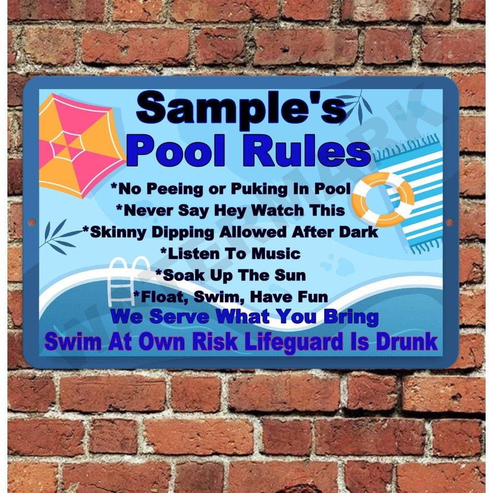 Custom Pool Rules Sign 8x12 Funny Aluminum Metal Wall Decor Summer Gift