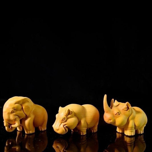 Wood Carving Elephant Animal Simple Wooden Crafts Statue Home Decoration Gift