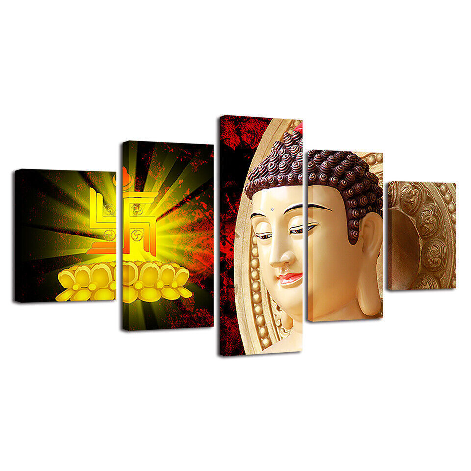 Buddha Face Portrait Buddhism Canvas Prints Painting Wall Art Home Decor 5PCS