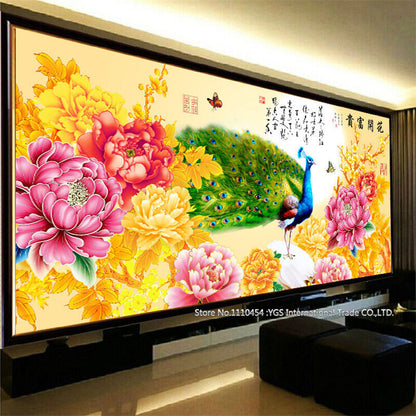 DIY 5D Peacock Peony Flowers Round Diamond Painting Kits Cross Stitch Home Decor