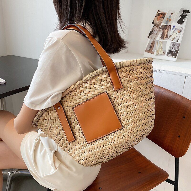 Weave Straw Rattan Crossbody Shoulder Bag Beach Handbag Purse 39*12*21 CM Pouch