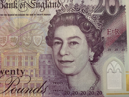 Great Britain Bank of England 20 Pound REAL Note United Kingdom Queen Elizabeth