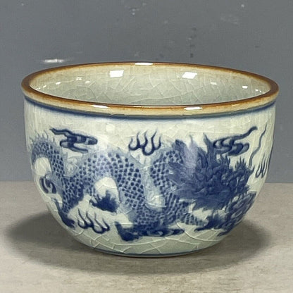 Chinese Porcelain Jingdezhen Blue And White Dragon Pattern Tea Cup 3.42 Inch Big