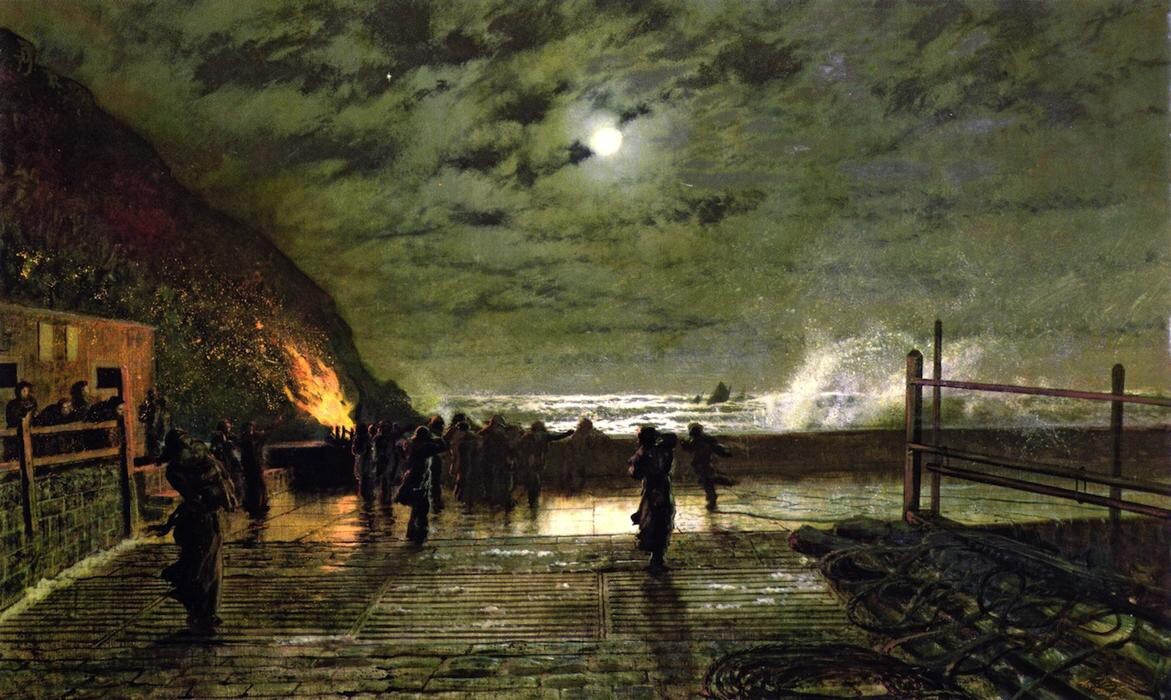 Art Oil painting John-Atkinson-Grimshaw-In-Peril night landscape handmade