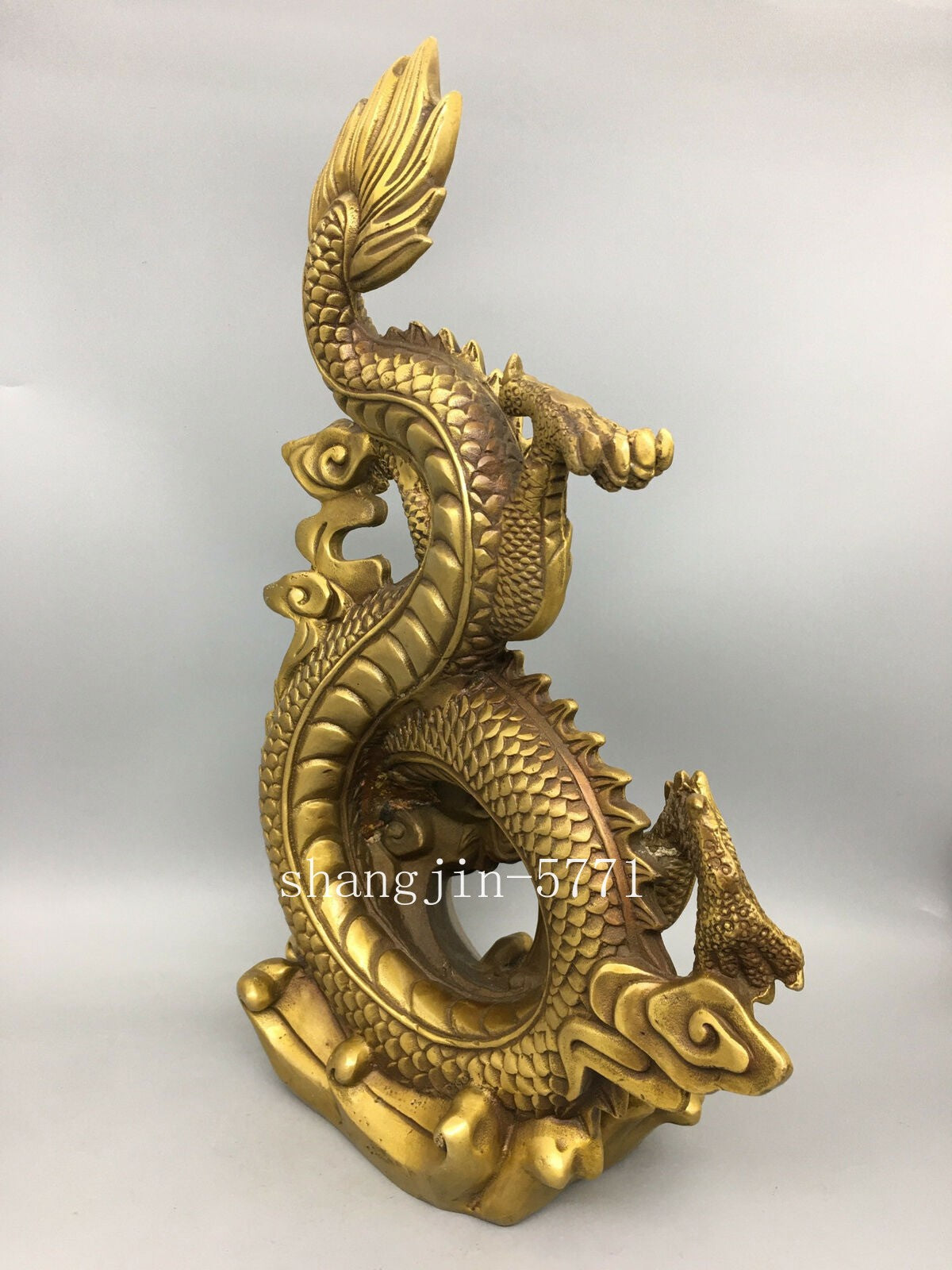 14.6" Chinese Ming dynasty brass large Standing dragon pattern statue
