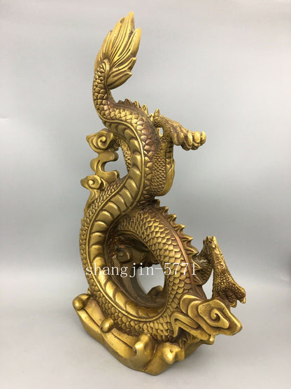 14.6" Chinese Ming dynasty brass large Standing dragon pattern statue