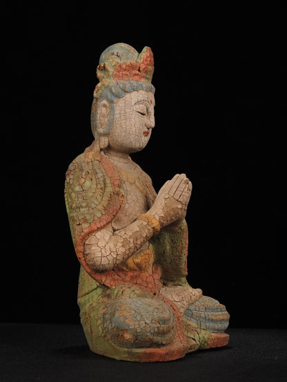 Chinese Antique Old Wood Carving Kwan-yin Statue Painted Sculpture Buddha Statue